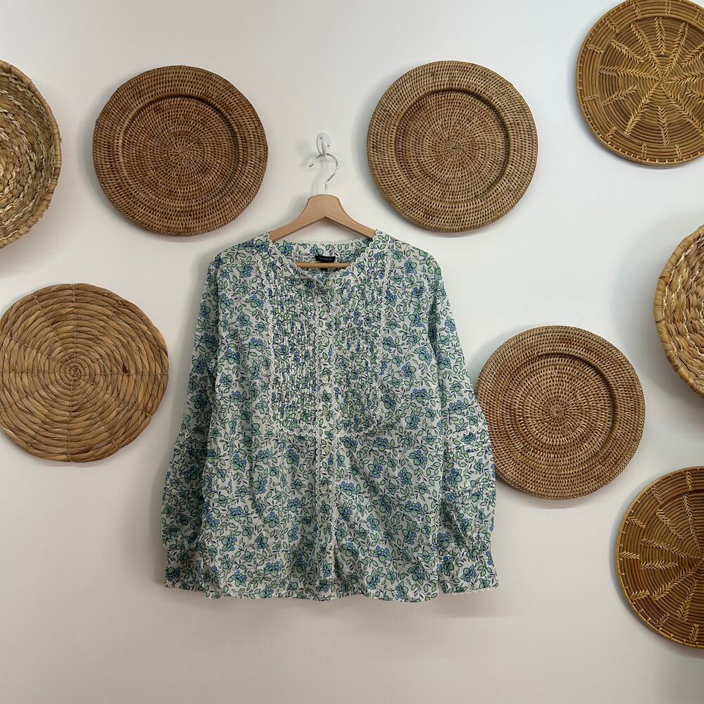 NEW Talbots Flower Floral Button Up Ruffle Lace Long Sleeve Blouse Top Large - Picture 1 of 8